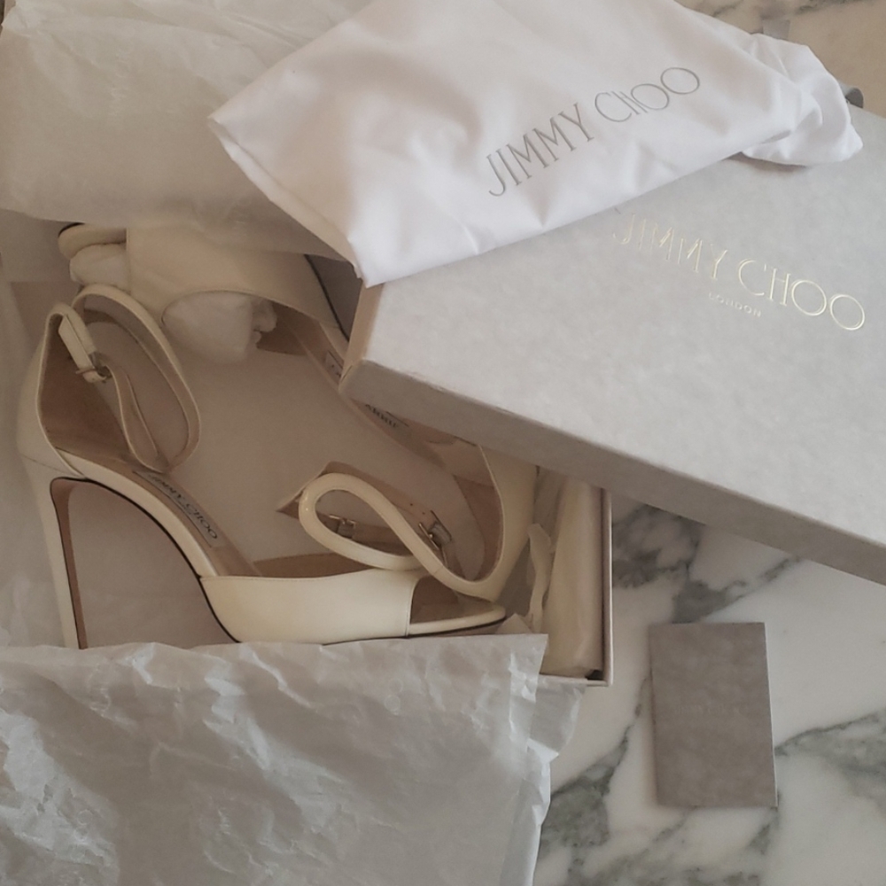 BNIB Jimmy Choo White Patent  Heel, Size 40.5